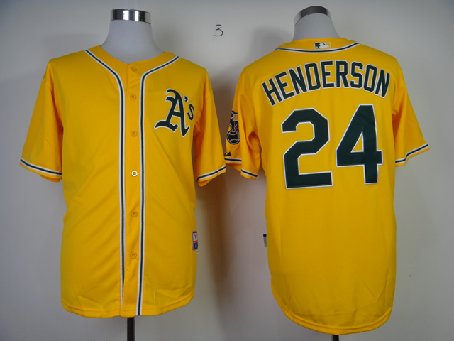 Men Oakland Athletics 24 Henderson Yellow MLB Jerseys
